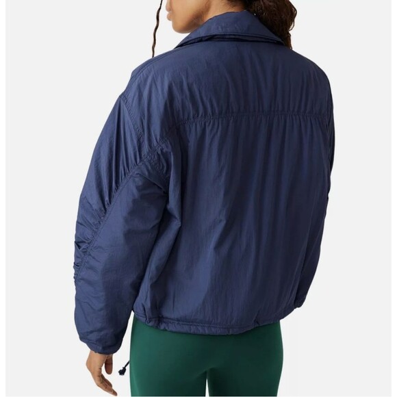Free People Movement Off the Bleachers Coaches Jacket Navy Blue SMALL - Picture 2 of 5
